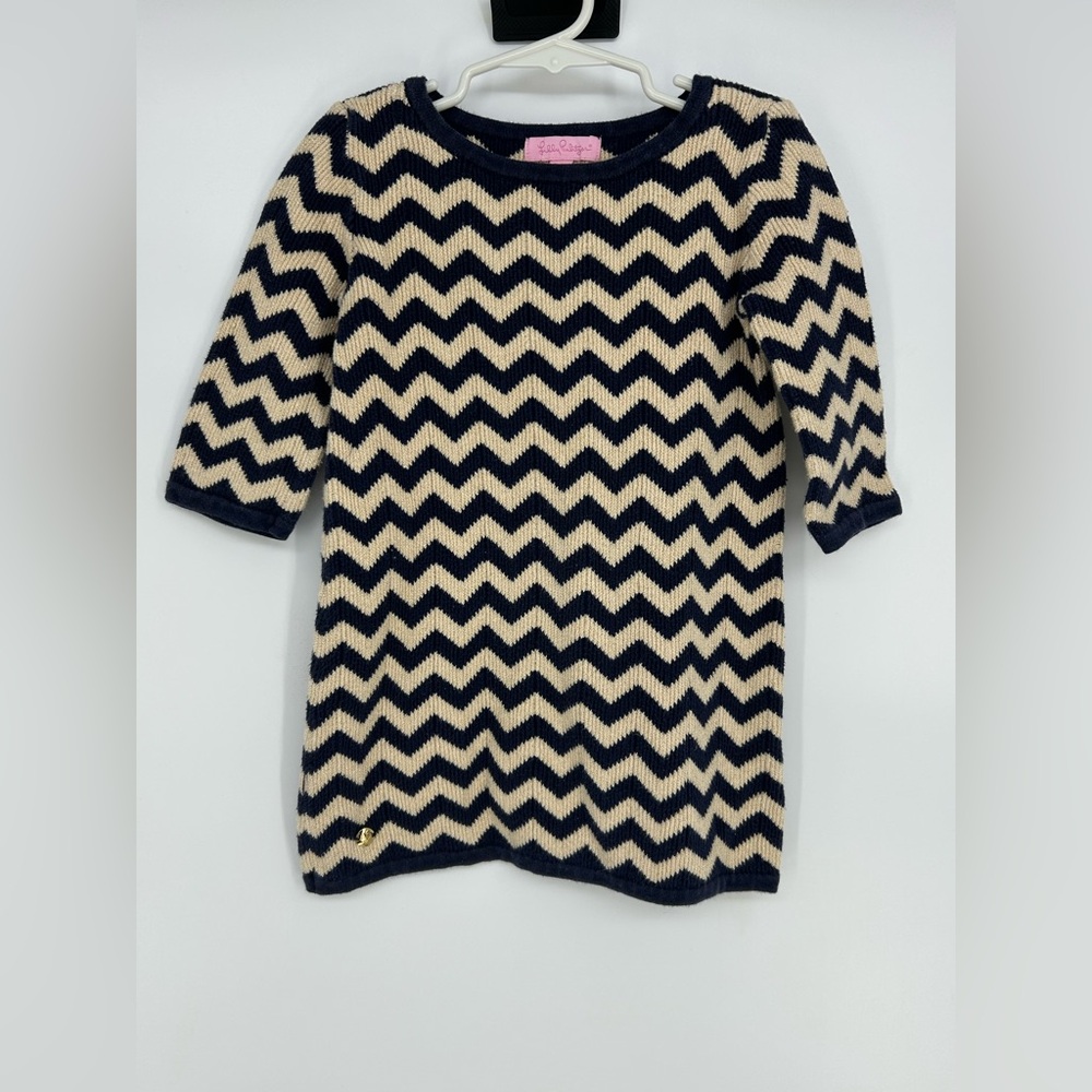 Lilly Pulitzer Little Girls S (4-5)‎ Santana Chevron Navy Gold Sweater Dress